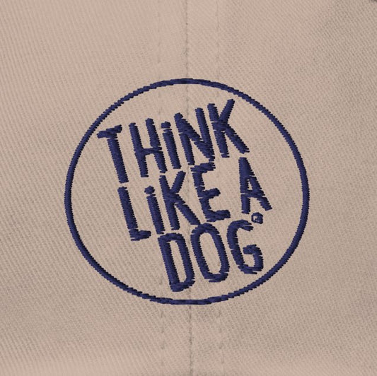 The THiNK LiKE A DOG® Dog Lover Dad Hat in classic navy features the bold "THINK LIKE A DOG" logo—an ideal gift for any dog enthusiast.