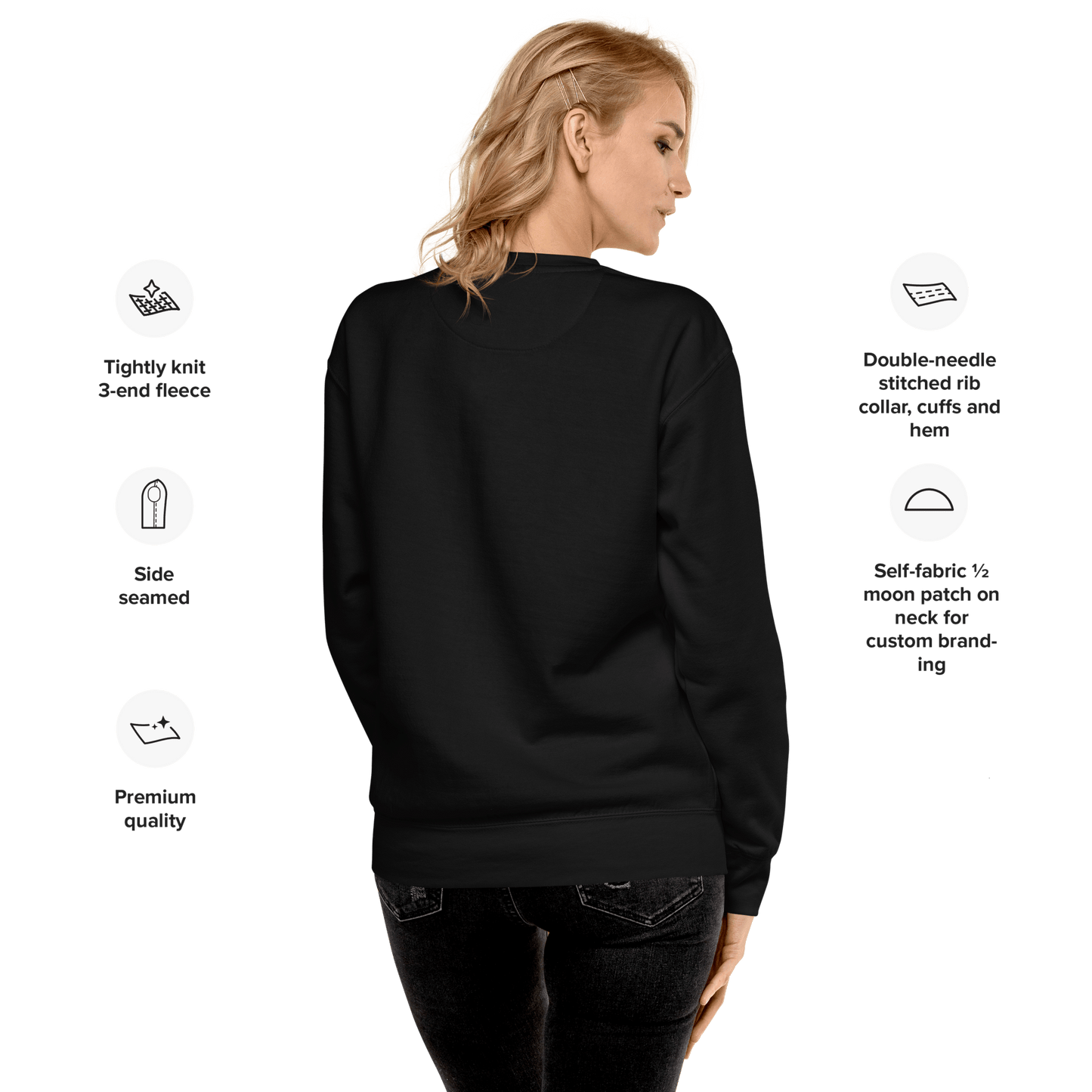 A person wears the THiNK LiKE A DOG® Funny Dog Lover Sweatshirt in black, featuring tightly knit fleece, side seams, premium quality, double-needle stitching, and a self-fabric patch. Ideal for any dog lover seeking stylish comfort in apparel with a fun message: "I Don’t Know, Just Doing What My Dog Tells Me.