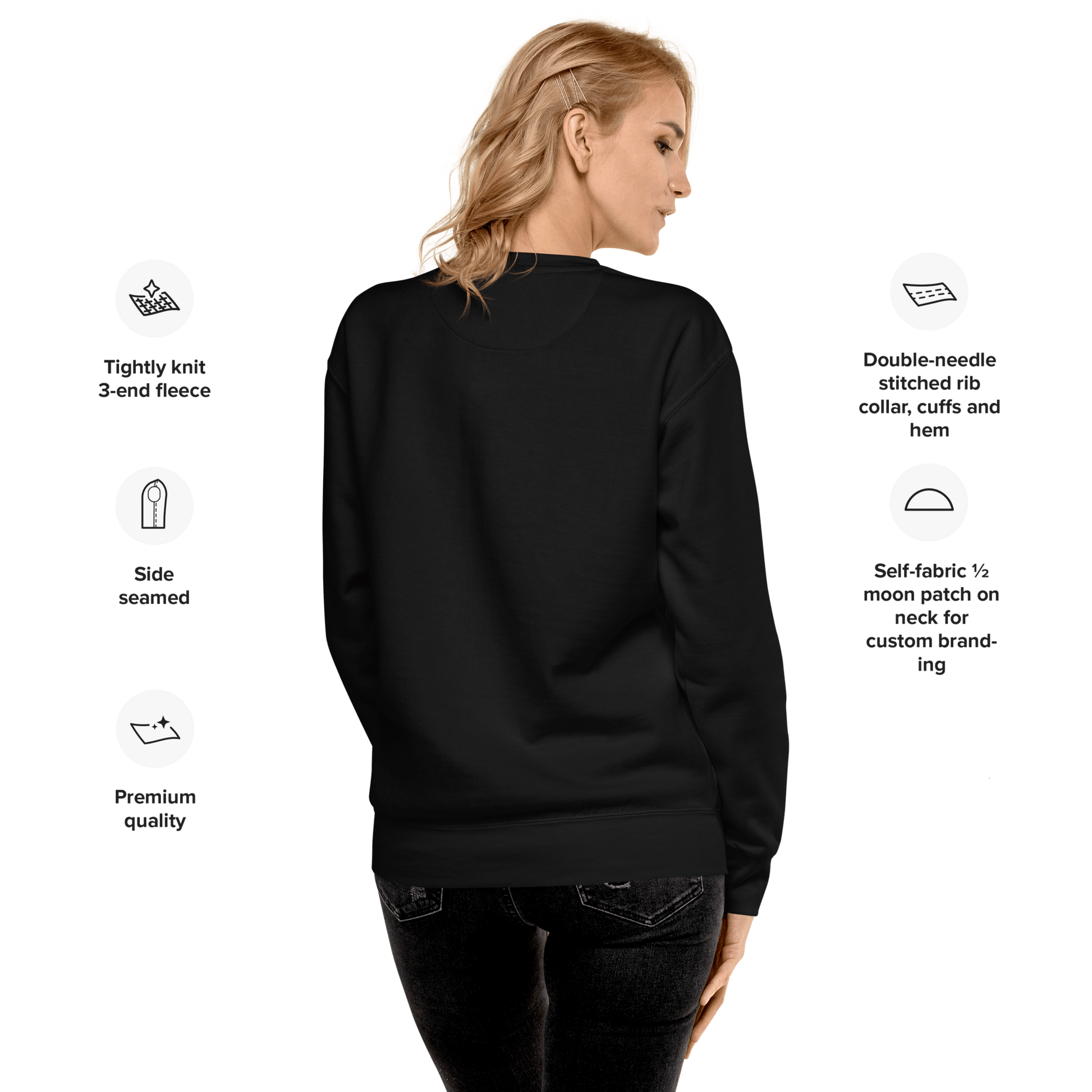 A person wears the THiNK LiKE A DOG® Funny Dog Lover Sweatshirt in black, featuring tightly knit fleece, side seams, premium quality, double-needle stitching, and a self-fabric patch. Ideal for any dog lover seeking stylish comfort in apparel with a fun message: "I Don’t Know, Just Doing What My Dog Tells Me.
