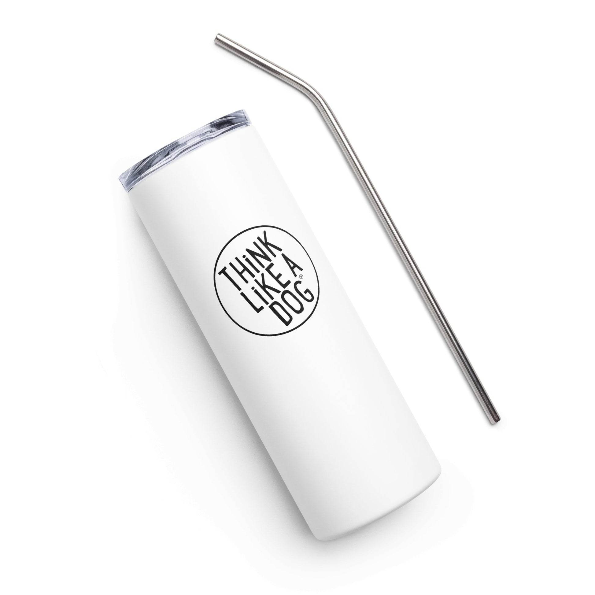 THiNK LiKE A DOG® Black Logo on White Stainless Steel Tumbler - THiNK LiKE A DOG®