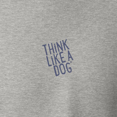 The THiNK LiKE A DOG® "Think Like a Dog" hoodie in dusty rose with navy lettering offers cozy comfort—an ideal gift for dog lovers or fans of clever canine-themed apparel.