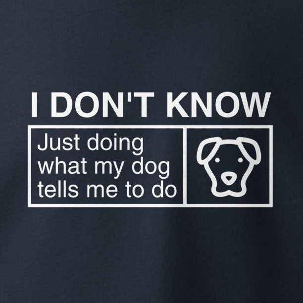 Classification Label design — "I don't know" set in a boxy regulatory-style frame, with a small dog icon below.