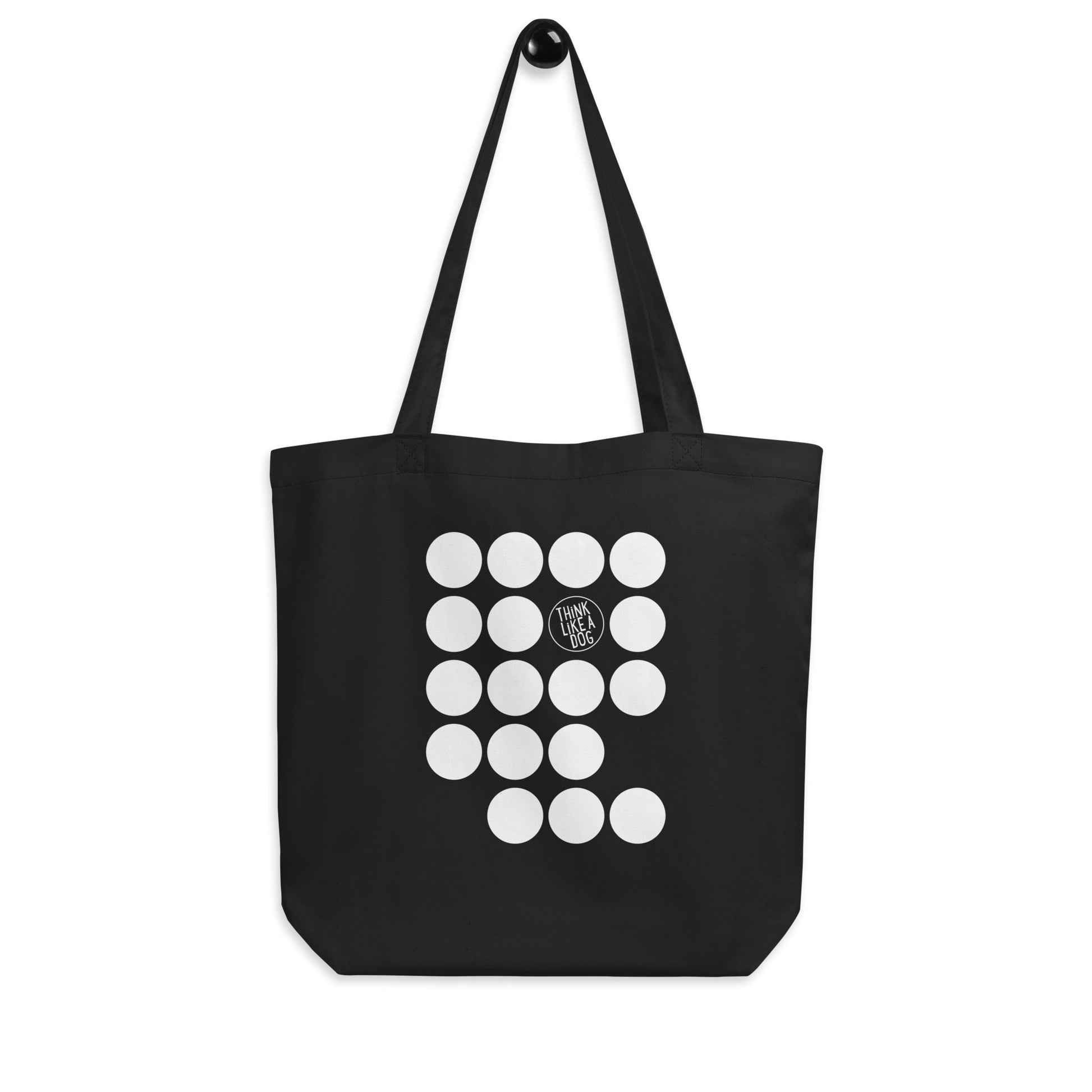 Black Eco Tote Bag with White Spots Logo - THiNK LiKE A DOG®