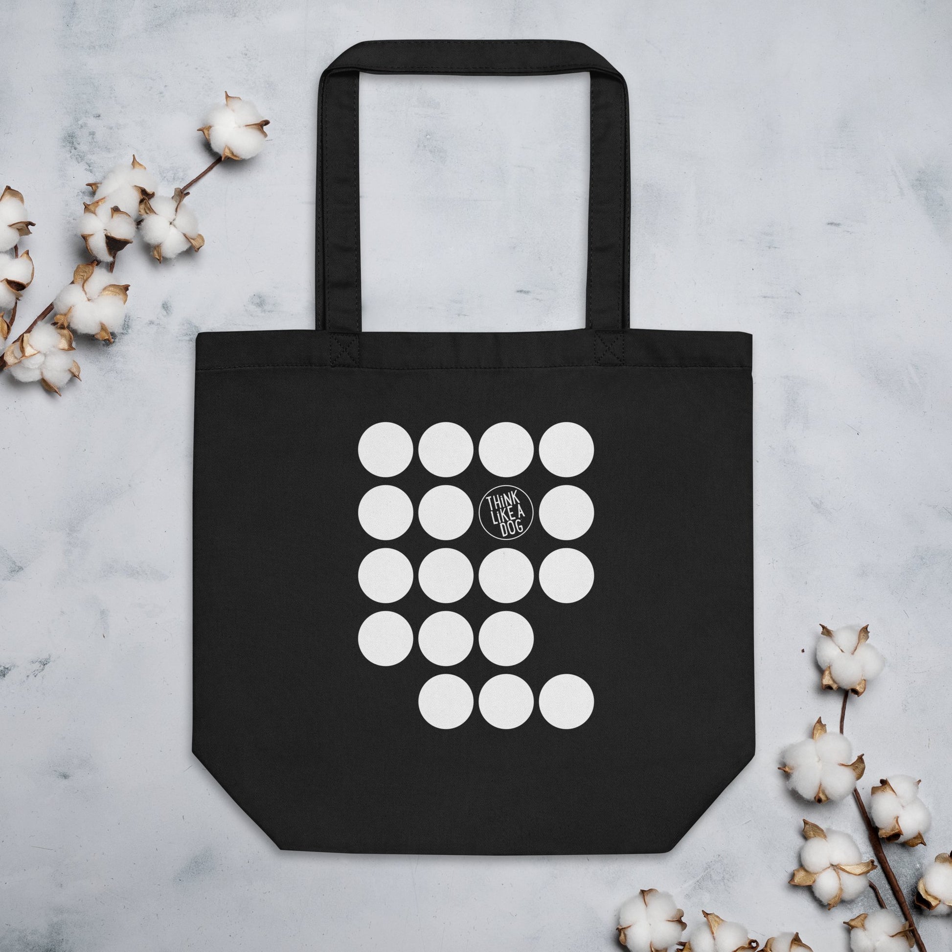 Black Eco Tote Bag with White Spots Logo - THiNK LiKE A DOG®