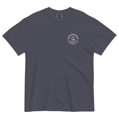 Camp Puppy Haven Badge Tee in Navy with cream badge seal on the left chest