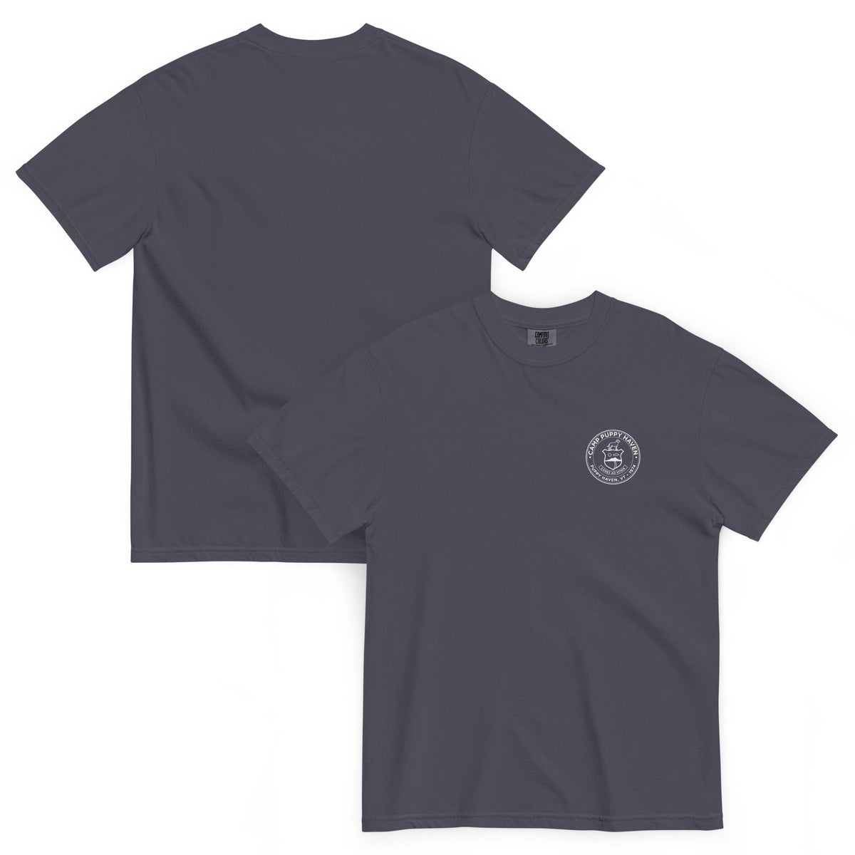 Camp Puppy Haven Badge Tee in Navy, back view