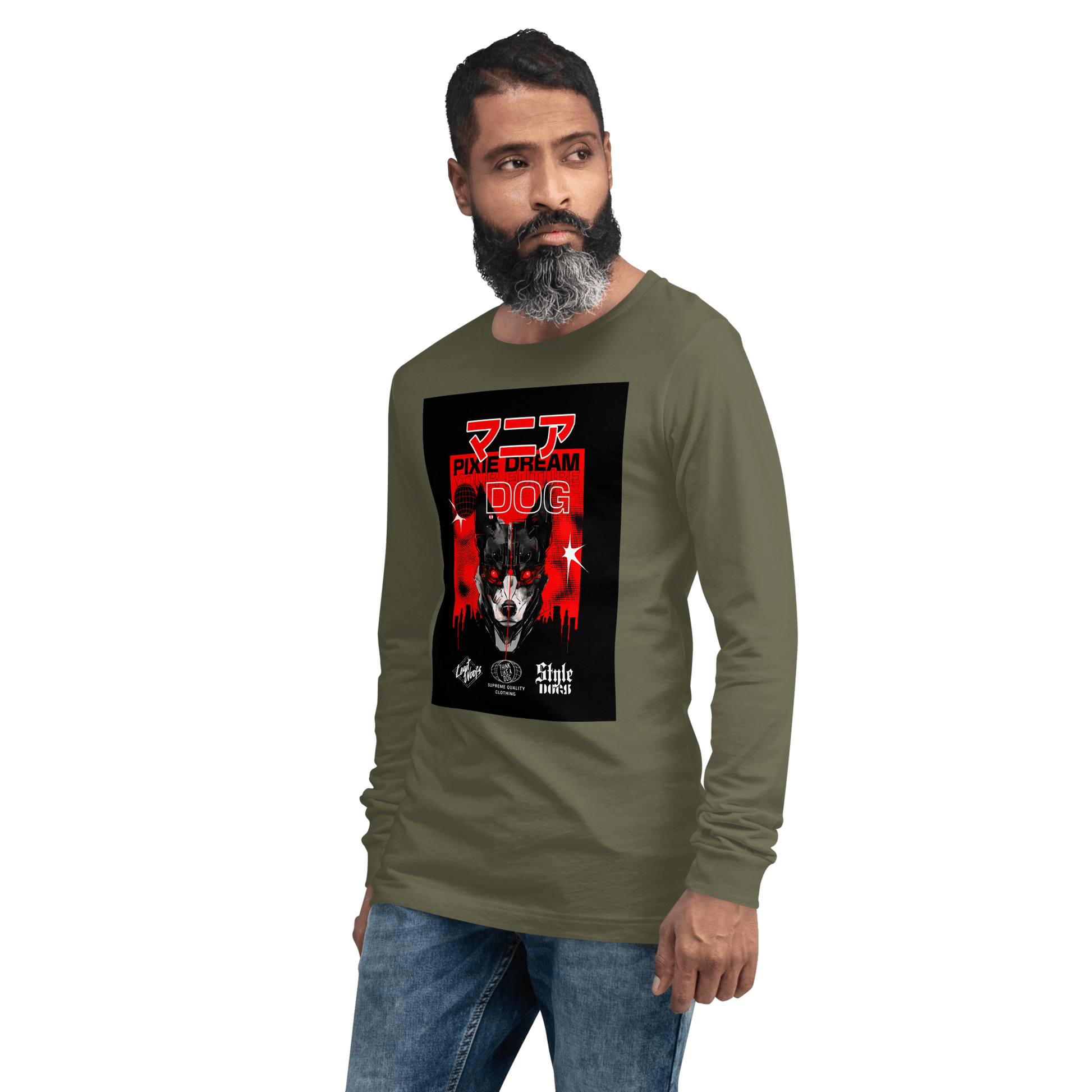 Edgy Dog - Themed Shirt – Manic Pixie Dream Dog Kanji Long Sleeve Tee - THiNK LiKE A DOG®