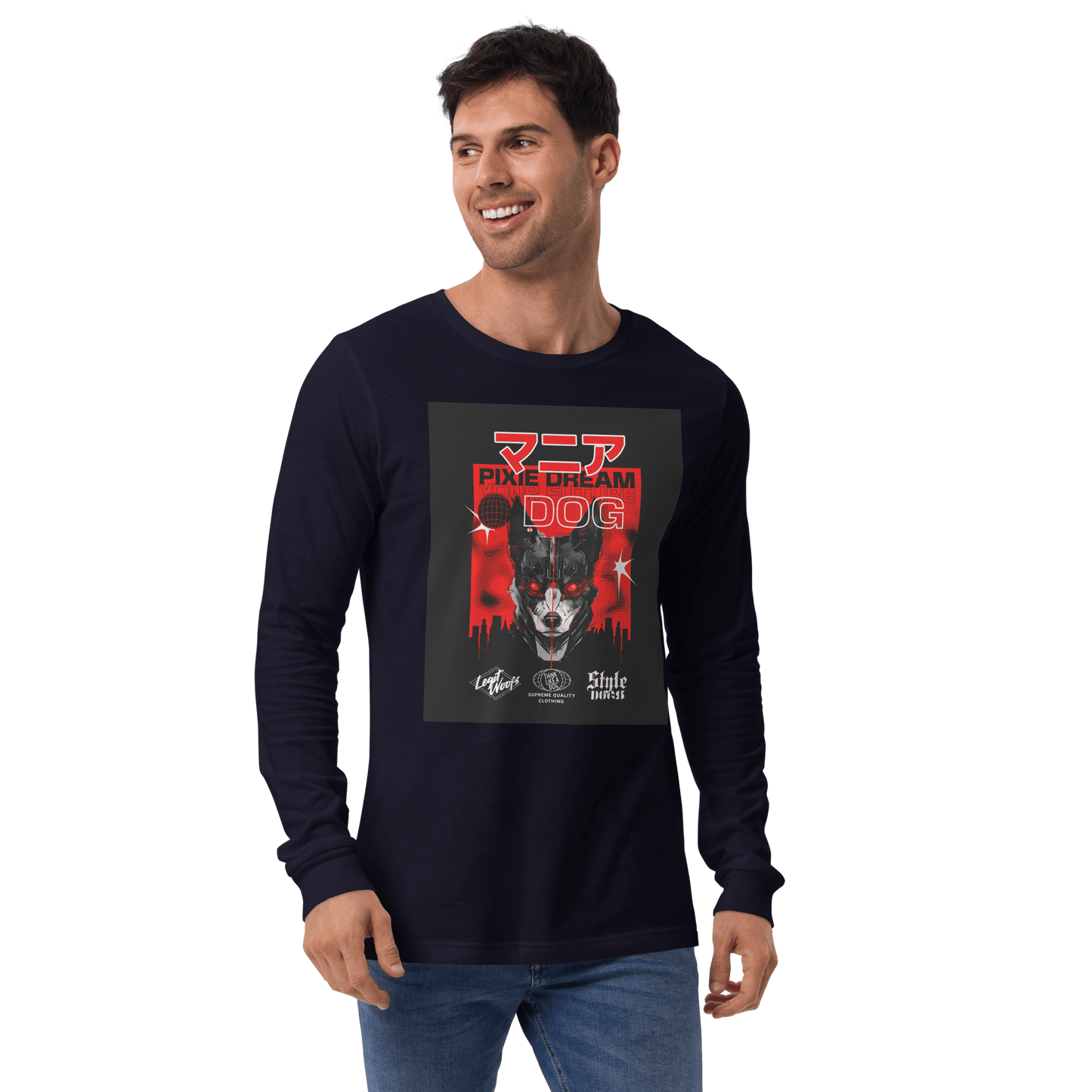 Edgy Dog - Themed Shirt – Manic Pixie Dream Dog Kanji Long Sleeve Tee - THiNK LiKE A DOG®