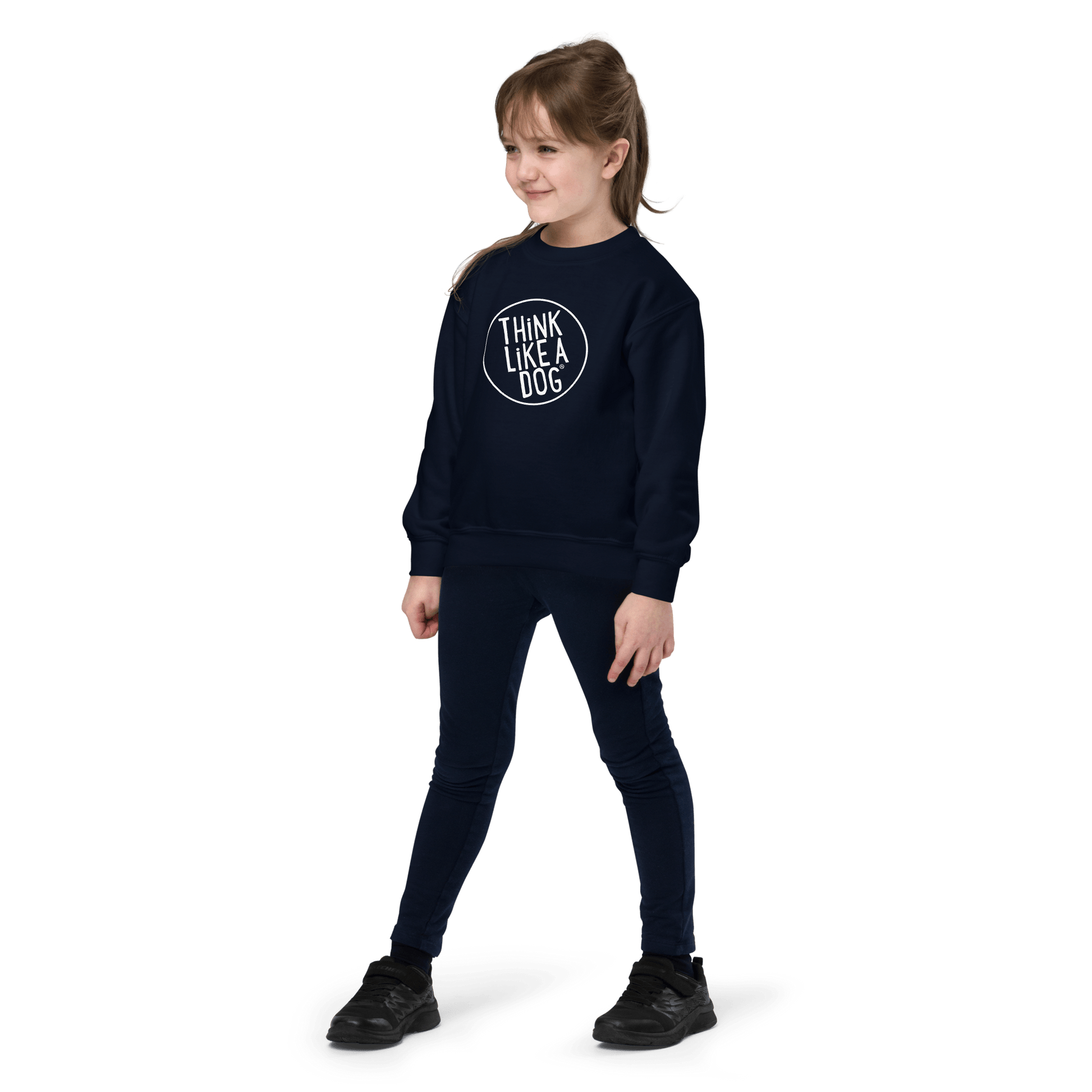 Kids' Cozy Crewneck Sweatshirt with White THiNK LiKE A DOG® Logo - THiNK LiKE A DOG®