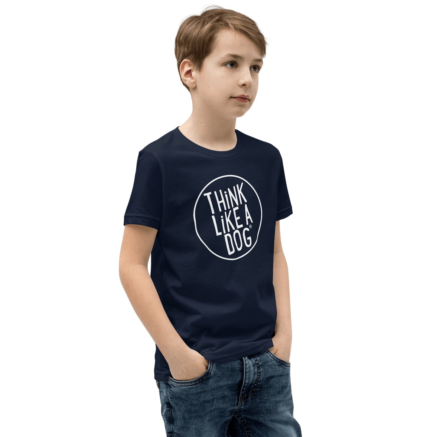 Kids' Short Sleeve T-Shirt – Think Like a Dog® White Logo | Fun Dog - Themed Apparel - THiNK LiKE A DOG®