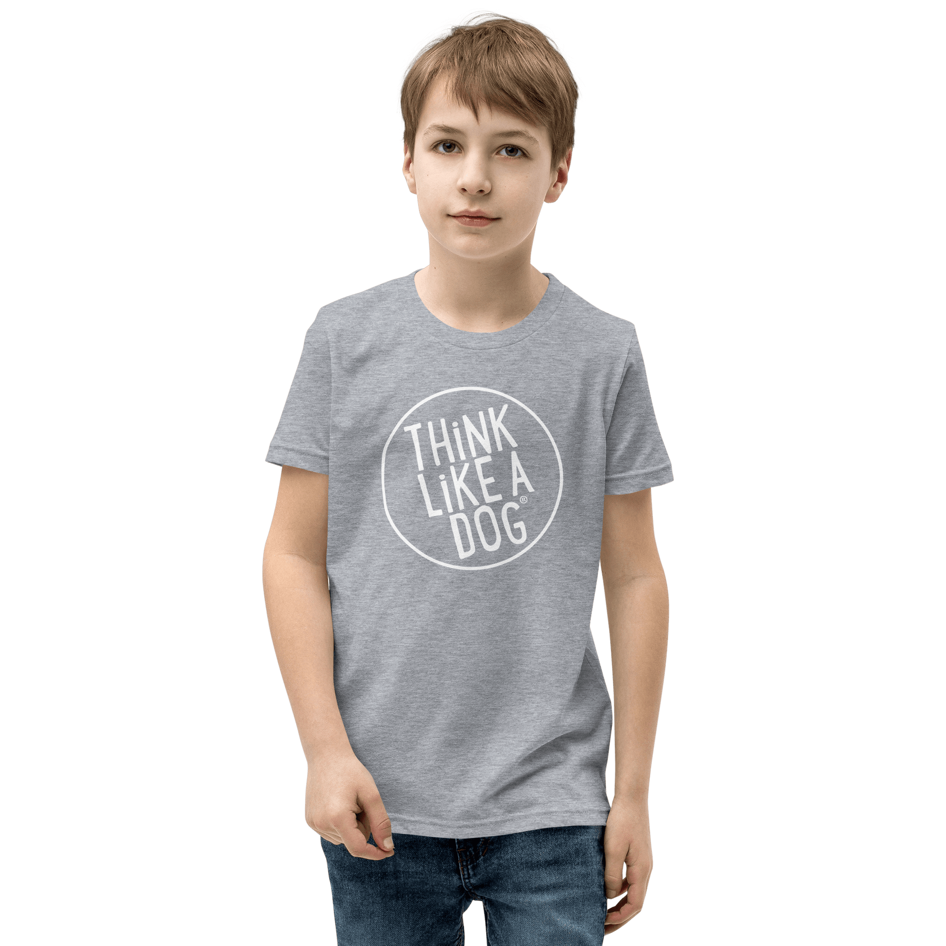 Kids' Short Sleeve T-Shirt – Think Like a Dog® White Logo | Fun Dog - Themed Apparel - THiNK LiKE A DOG®