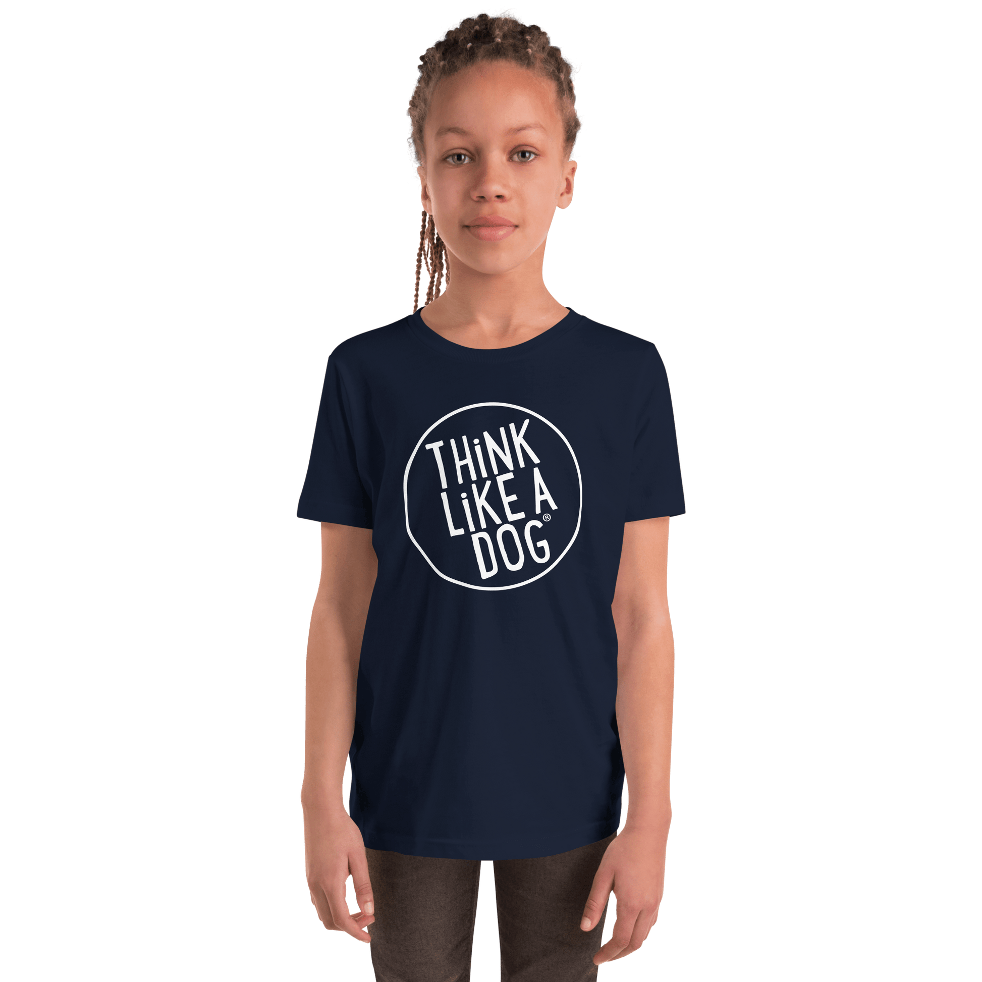 Kids' Short Sleeve T-Shirt – Think Like a Dog® White Logo | Fun Dog - Themed Apparel - THiNK LiKE A DOG®