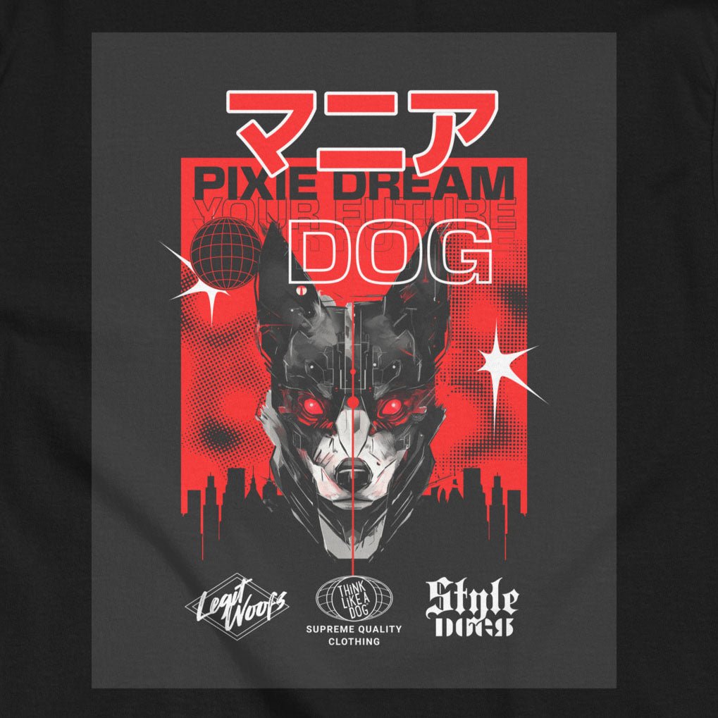 Manic Pixie Dream Dog T-Shirt - Kanji Cyberpunk Design for Dog Lovers - THiNK LiKE A DOG®