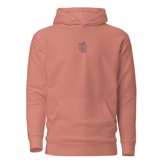 THiNK LiKE A DOG Hoodie – Dusty Rose with Navy Lettering - THiNK LiKE A DOG®