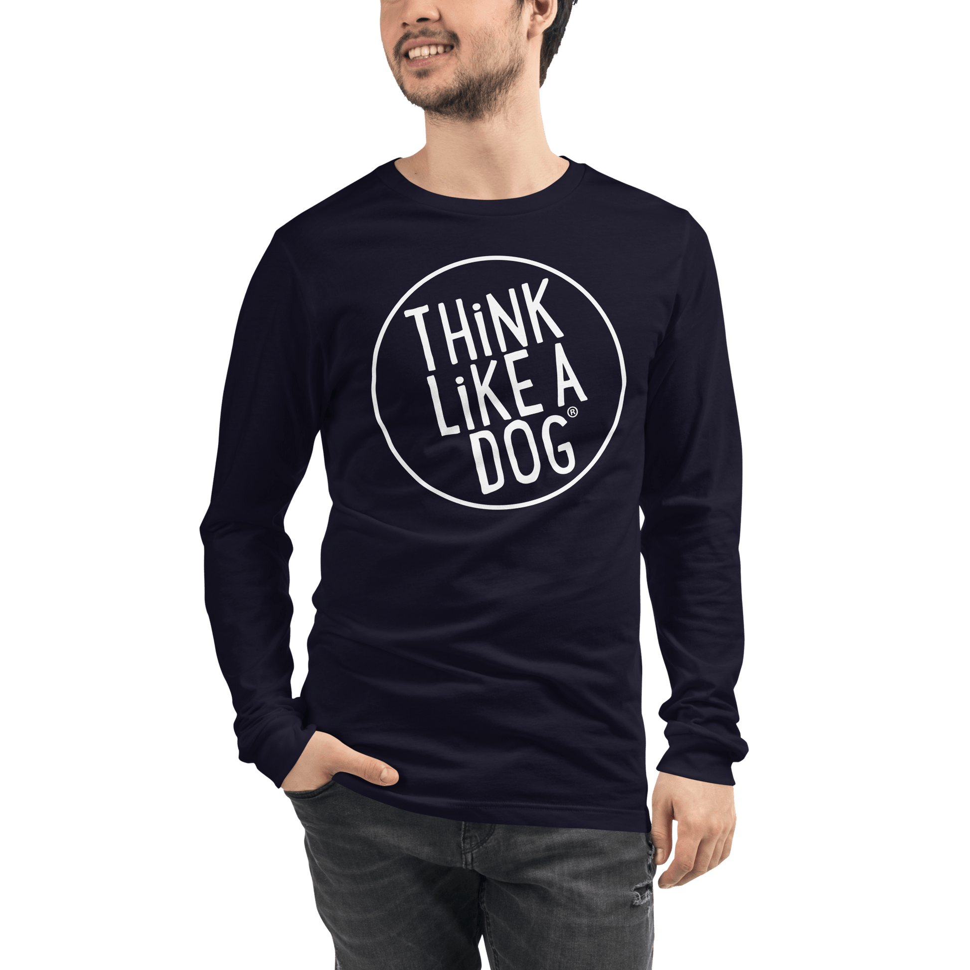 THiNK LiKE A DOG Long Sleeve Tee | Dog Lover Shirt with White Logo - THiNK LiKE A DOG®