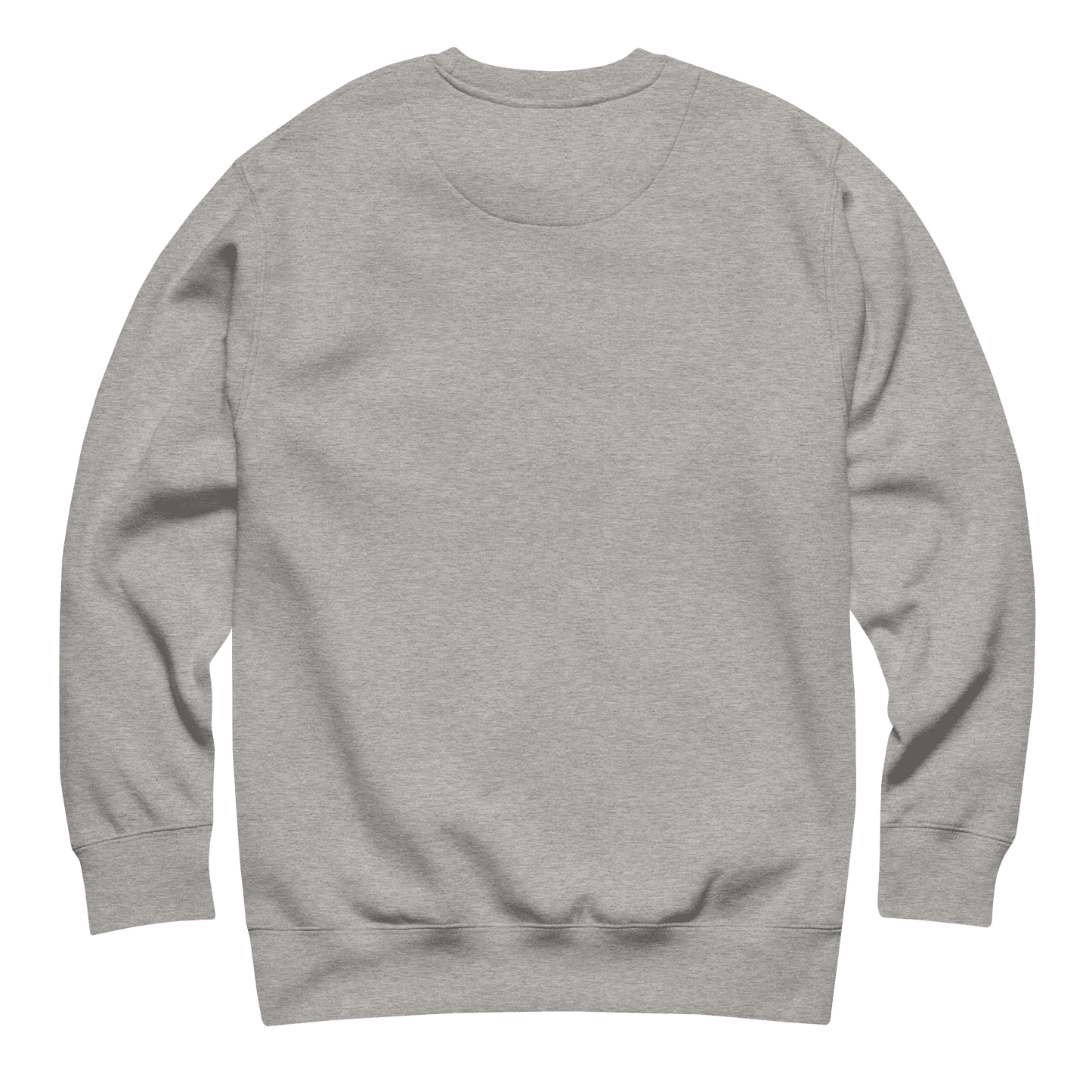 The THiNK LiKE A DOG® Think Like a Dog Sweatshirt — Everyday Comfort, a plain light gray unisex cotton fleece crewneck, is displayed laid flat with the back facing up on a white background.