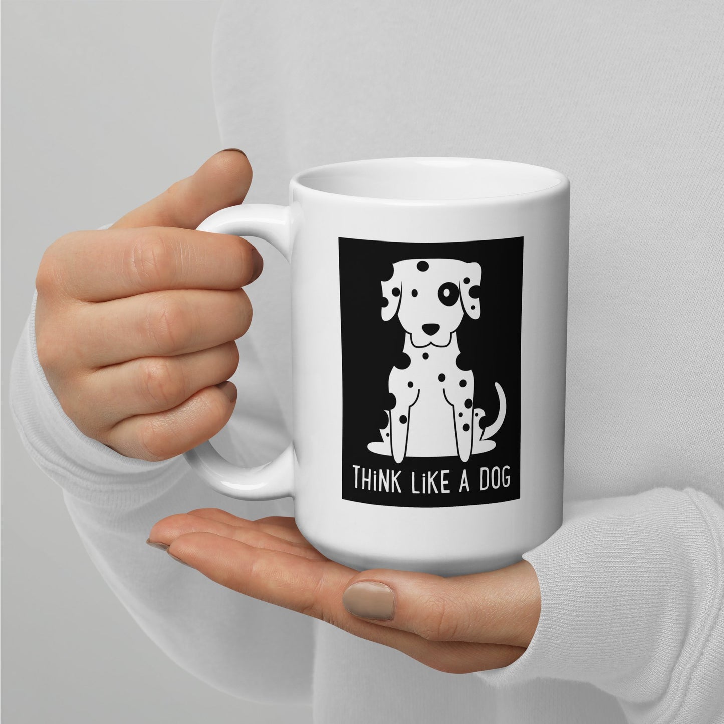 White Glossy Mug Spot Black & White - THiNK LiKE A DOG®