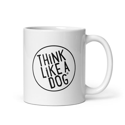 THiNK LiKE A DOG® Black Logo on White Glossy Mug for Dog Lovers.