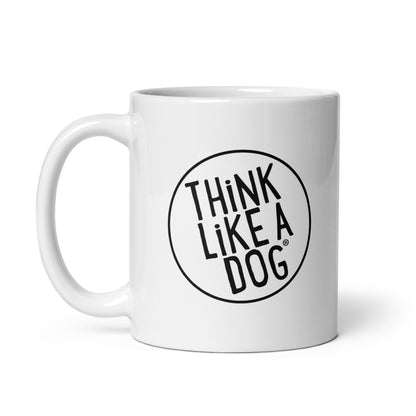 THiNK LiKE A DOG® Black Logo on White Glossy Mug for dog lovers.