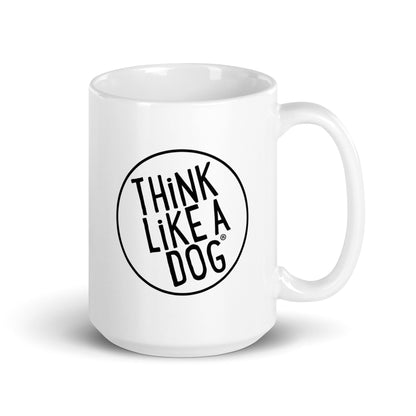 Dog Lovers' THiNK LiKE A DOG® Black Logo on White Glossy Mug.