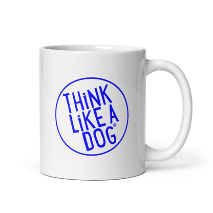 THiNK LiKE A DOG® Ceramic Blue Logo on White Glossy Mug.