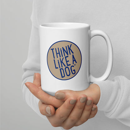 THiNK LiKE A DOG® Blue & Tan Colorway Logo mug for dog lovers.