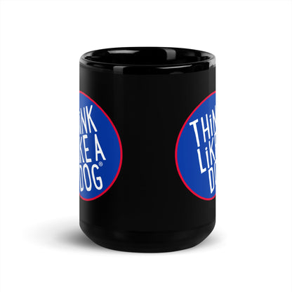 Think like a THiNK LiKE A DOG® NASA Meatball Colorway Logo on Black Glossy Mug for Dog Lovers.
