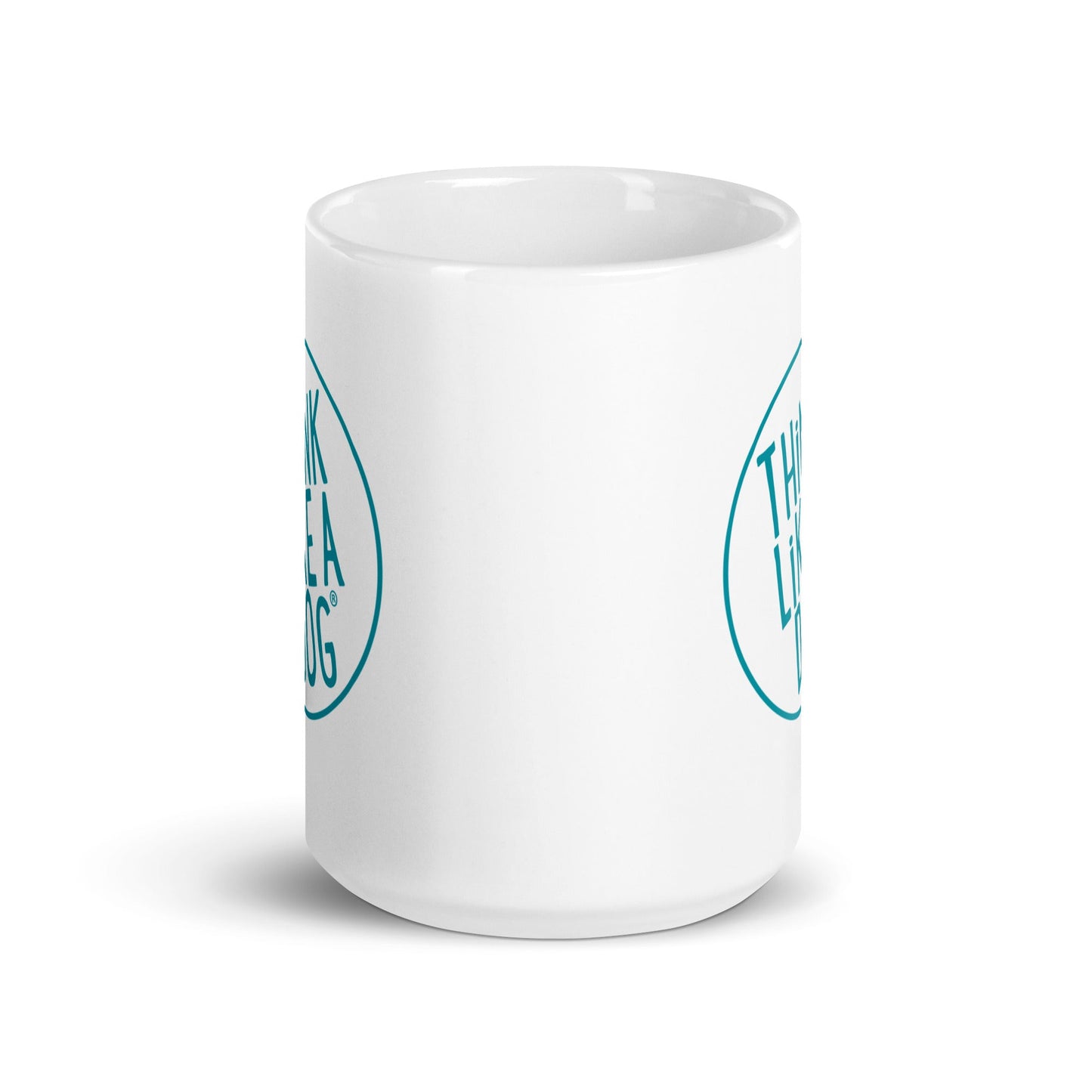 Replace with: THiNK LiKE A DOG® White Glossy Mug Teal Logo