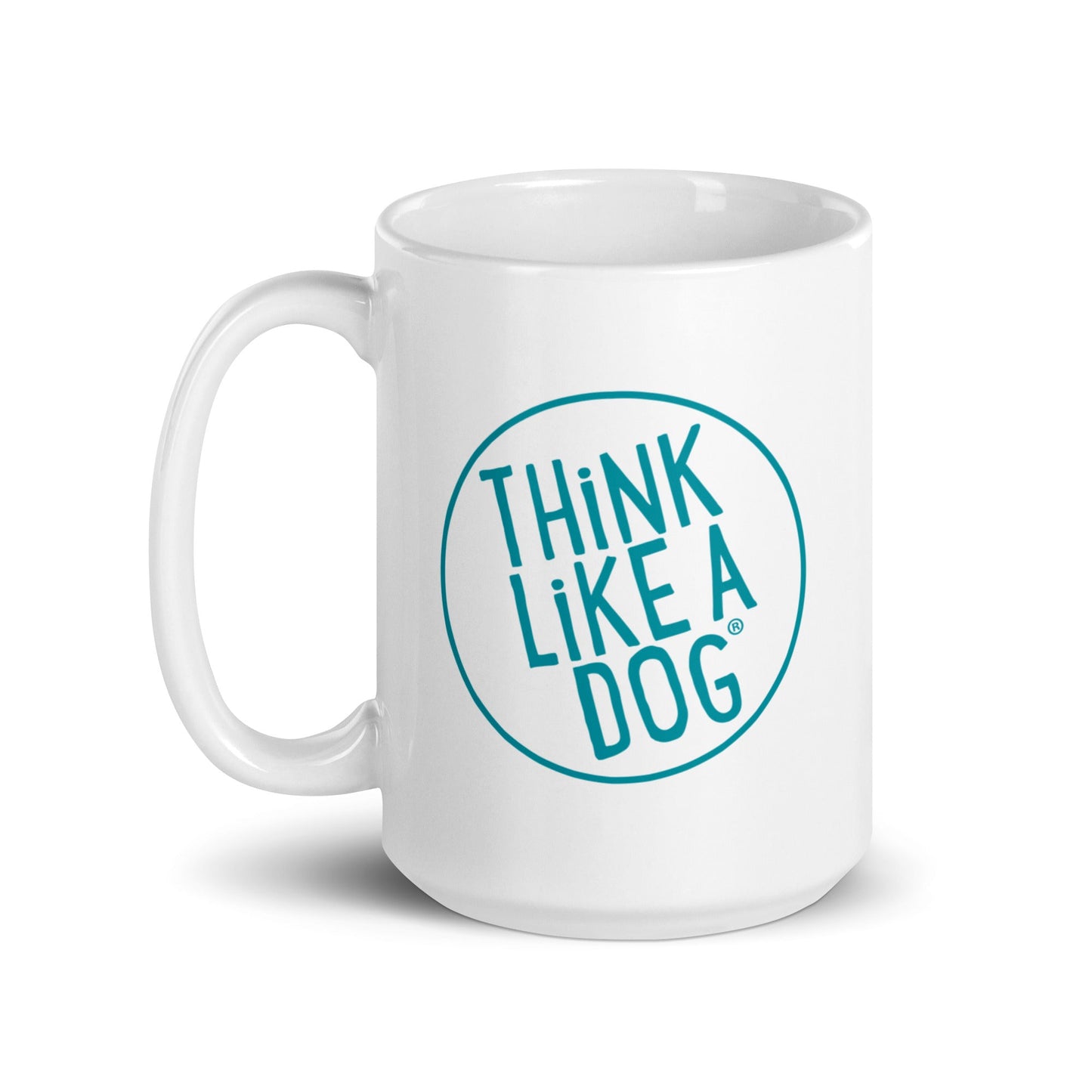 THiNK LiKE A DOG® White Glossy Mug Teal THiNK LiKE A DOG® Logo.
