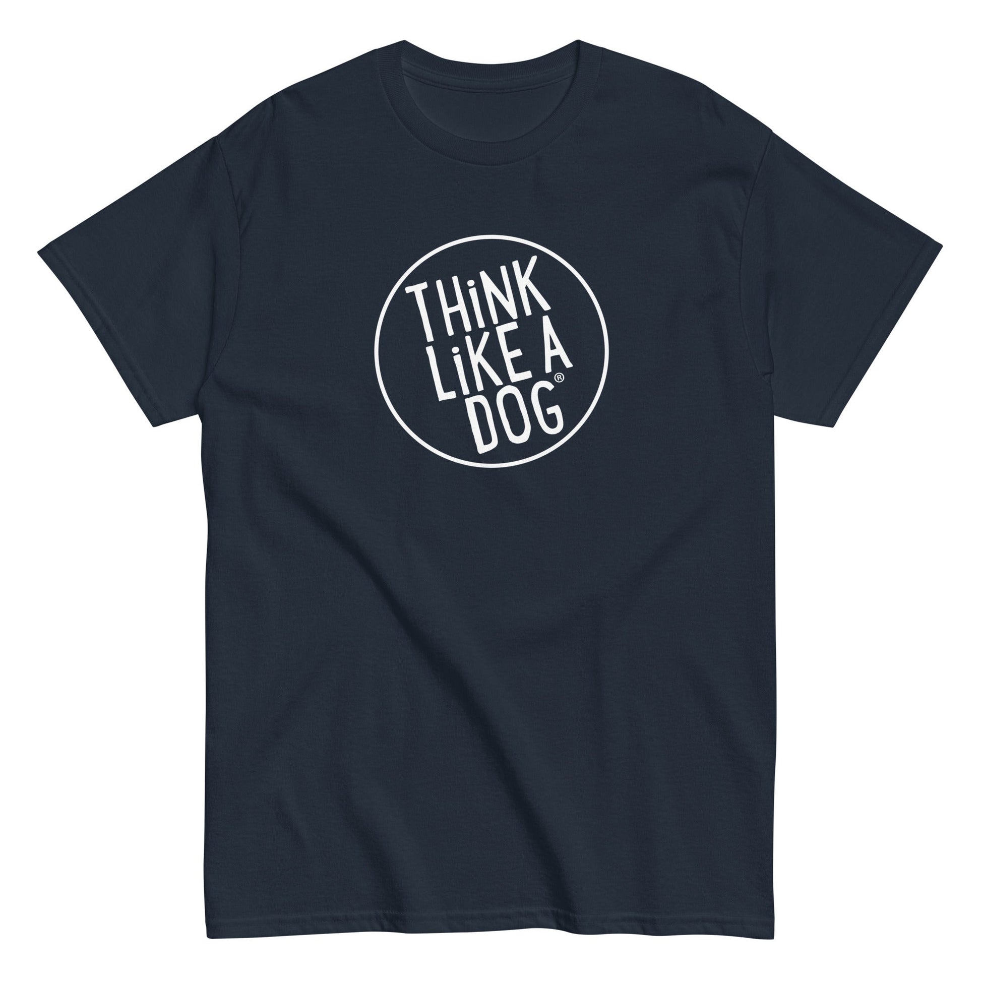 Express your love for dogs with the Classic Men's Tee by THiNK LiKE A DOG®, showcasing a white "THiNK LiKE A DOG" logo. Perfect for those who appreciate canine wisdom, this shirt is a must-have for ultimate dog lovers.