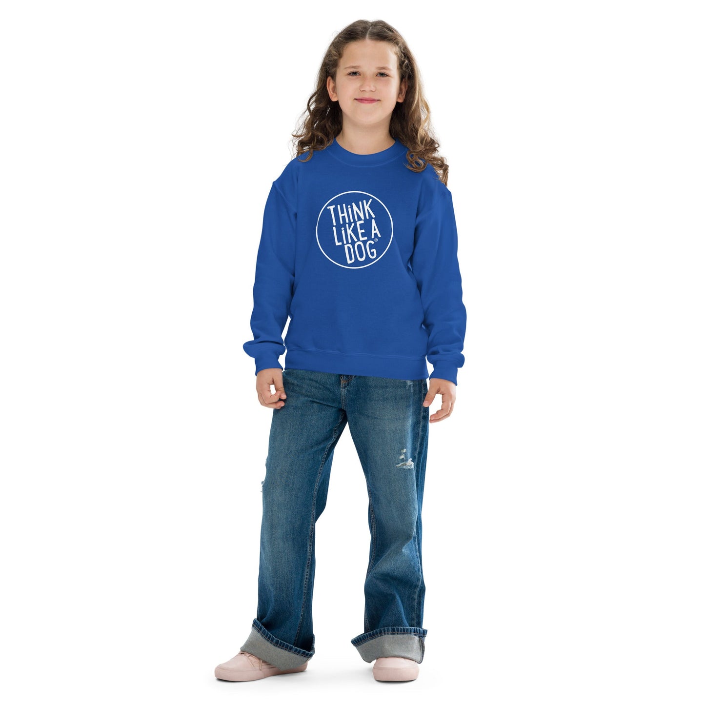 THiNK LiKE A DOG® White Logo Kids Crewneck Sweatshirt - THiNK LiKE A DOG®