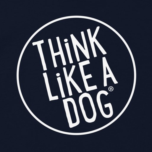 Graphic design with text "think like a dog" inside a white circle on a dark background, featured on a THiNK LiKE A DOG® Kids Heavy Blend Hoodie.